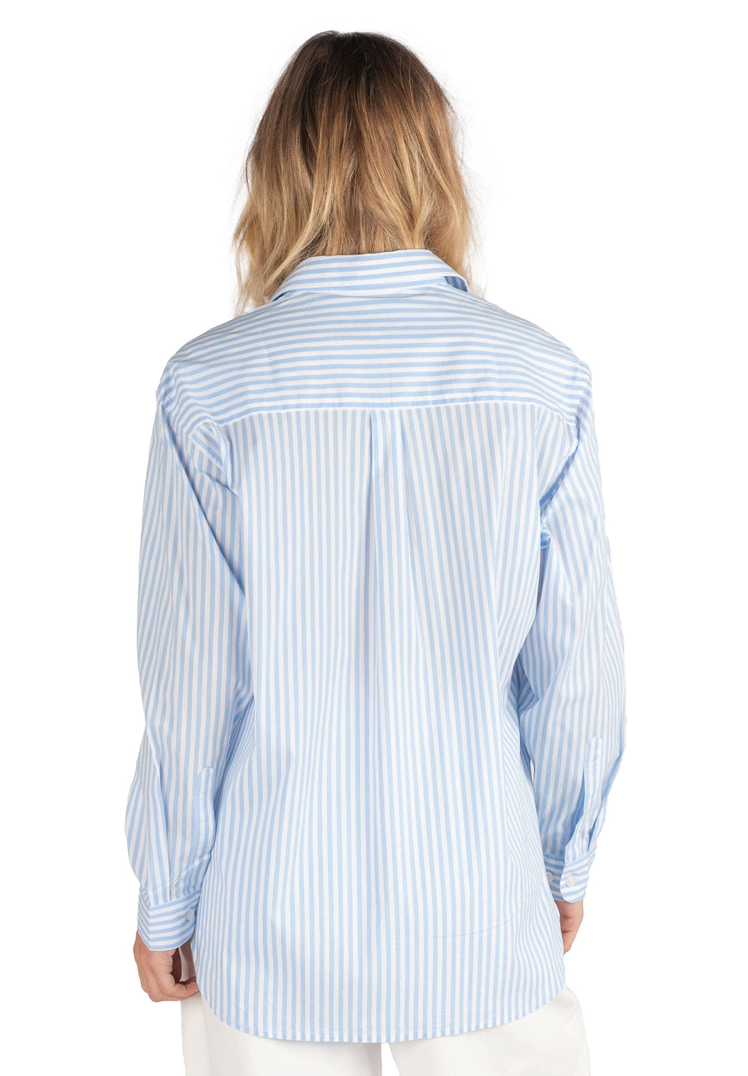 Poppy-Cotton Sky Blue Stripes Oversized Cotton Shirt