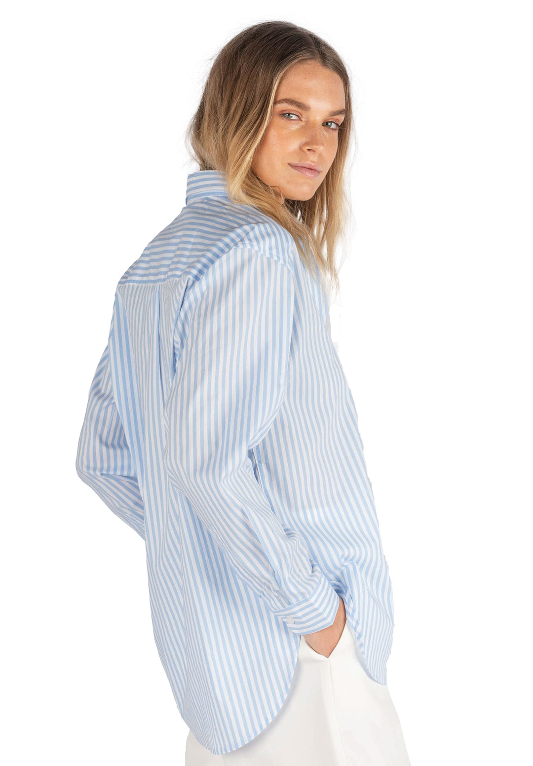 Poppy Sky Blue Stripes Oversize Cotton Shirt