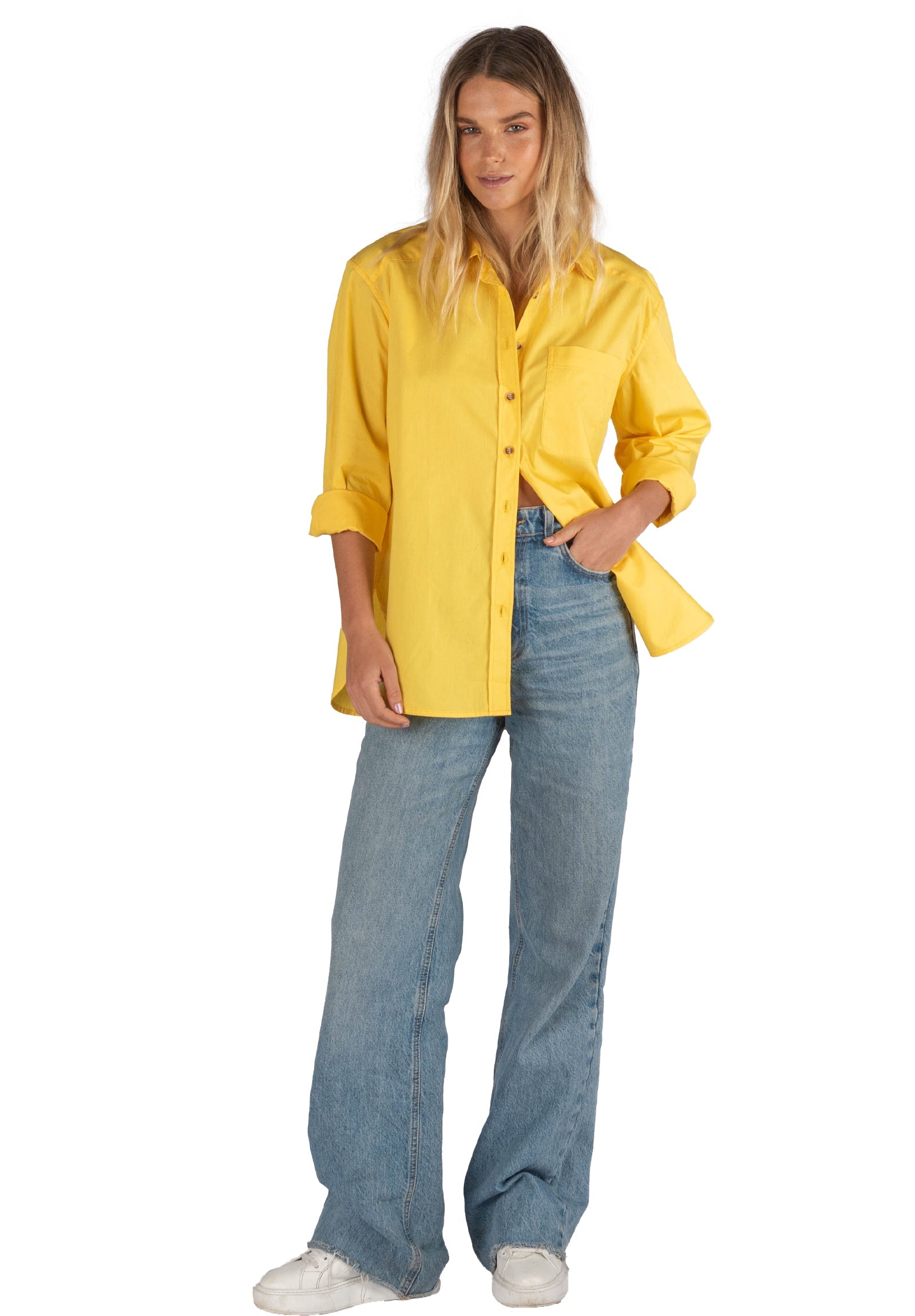 Poppy-Cotton Yellow Oversized Cotton Shirt – camixa.com