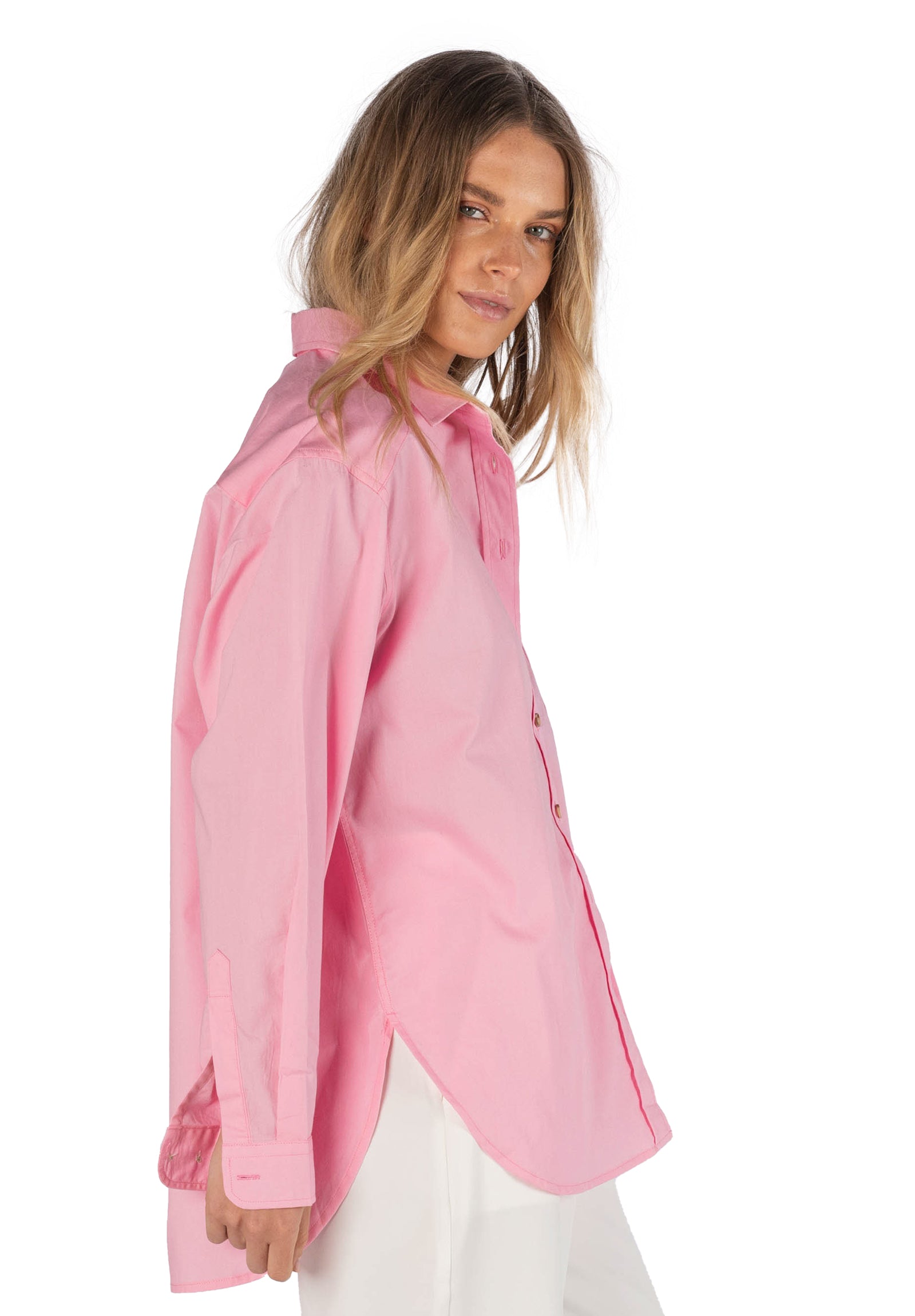Poppy Pink Oversize Cotton Shirt camixa