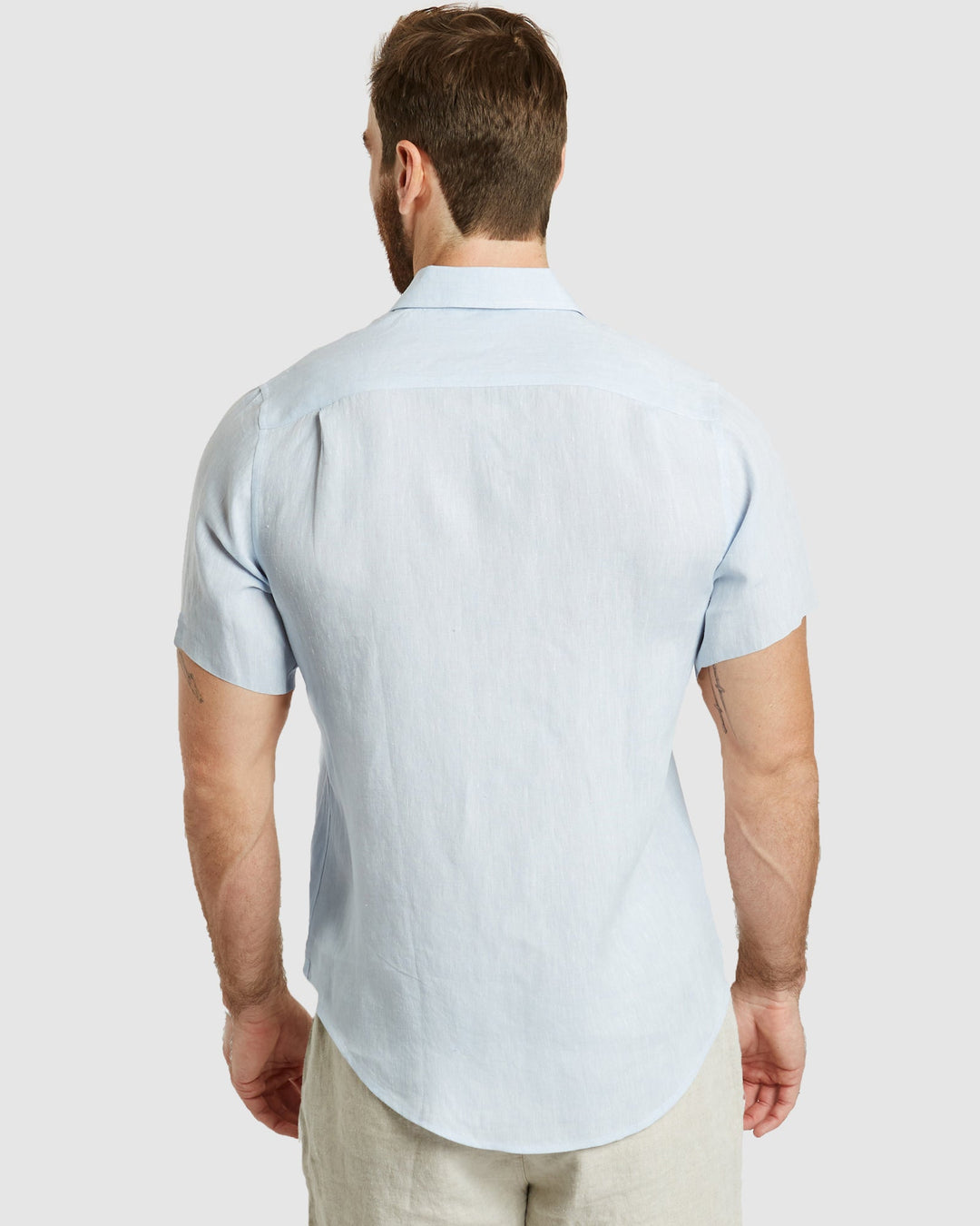 Ravello No Tuck Short Sleeve Sky Linen Shirt - Slim Fit