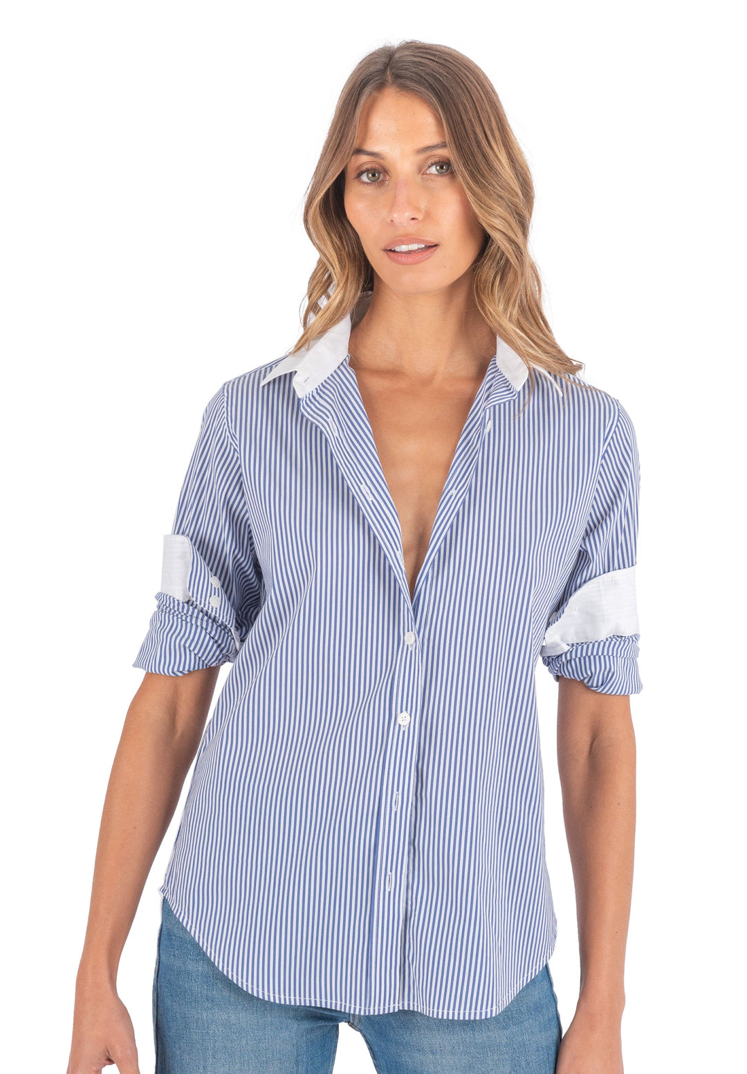 Riga Blue and White Stripes Regular Fit Poplin Cotton Shirt