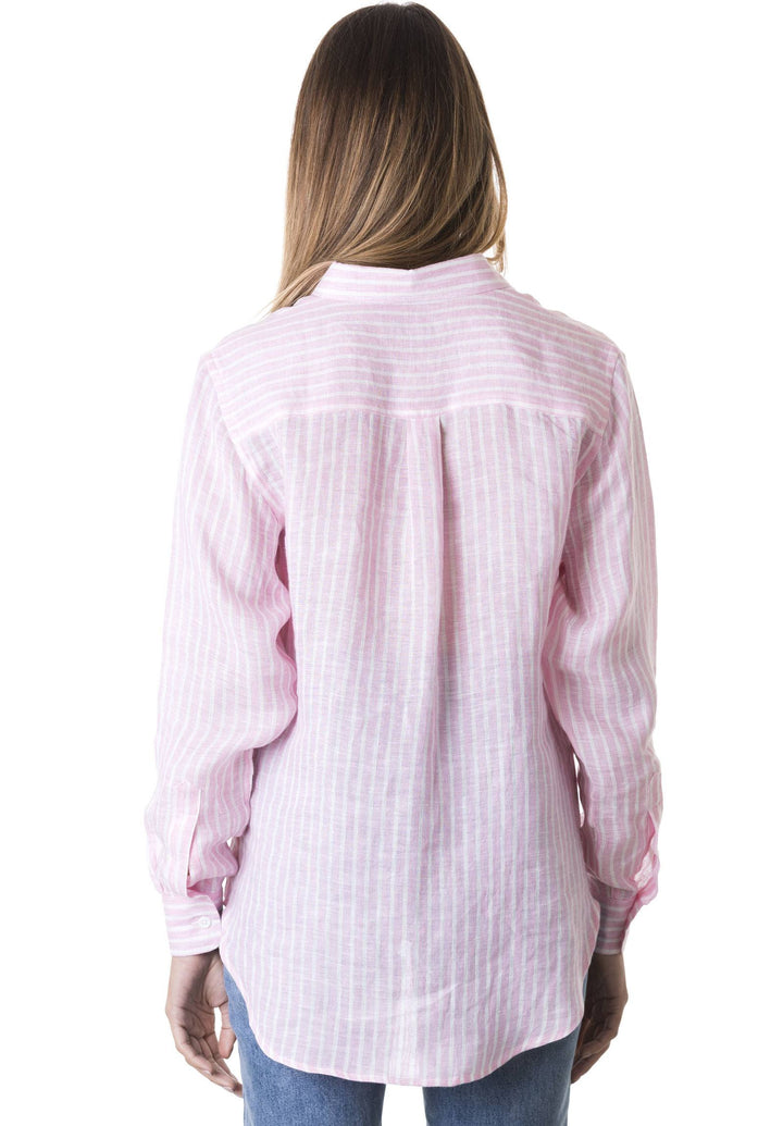 Rina Pink, Striped Slim-Fit Linen Shirt