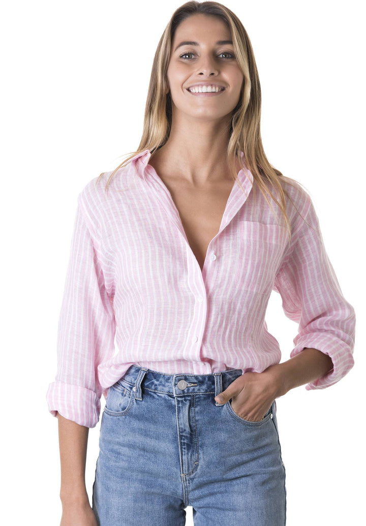 Rina Pink, Striped Linen Shirt