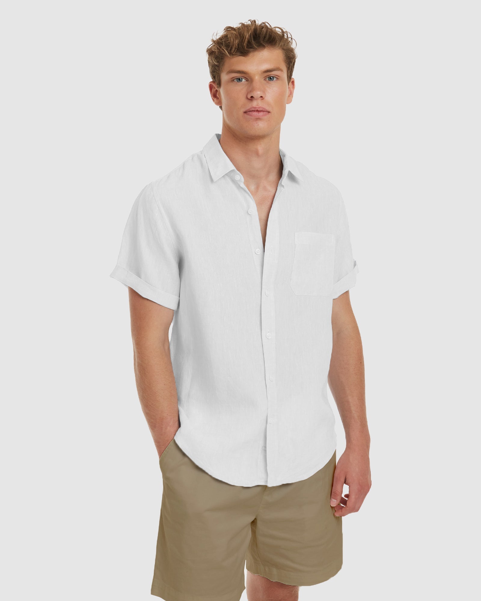 Ravello No Tuck Short Sleeve White Linen Shirt Slim Fit