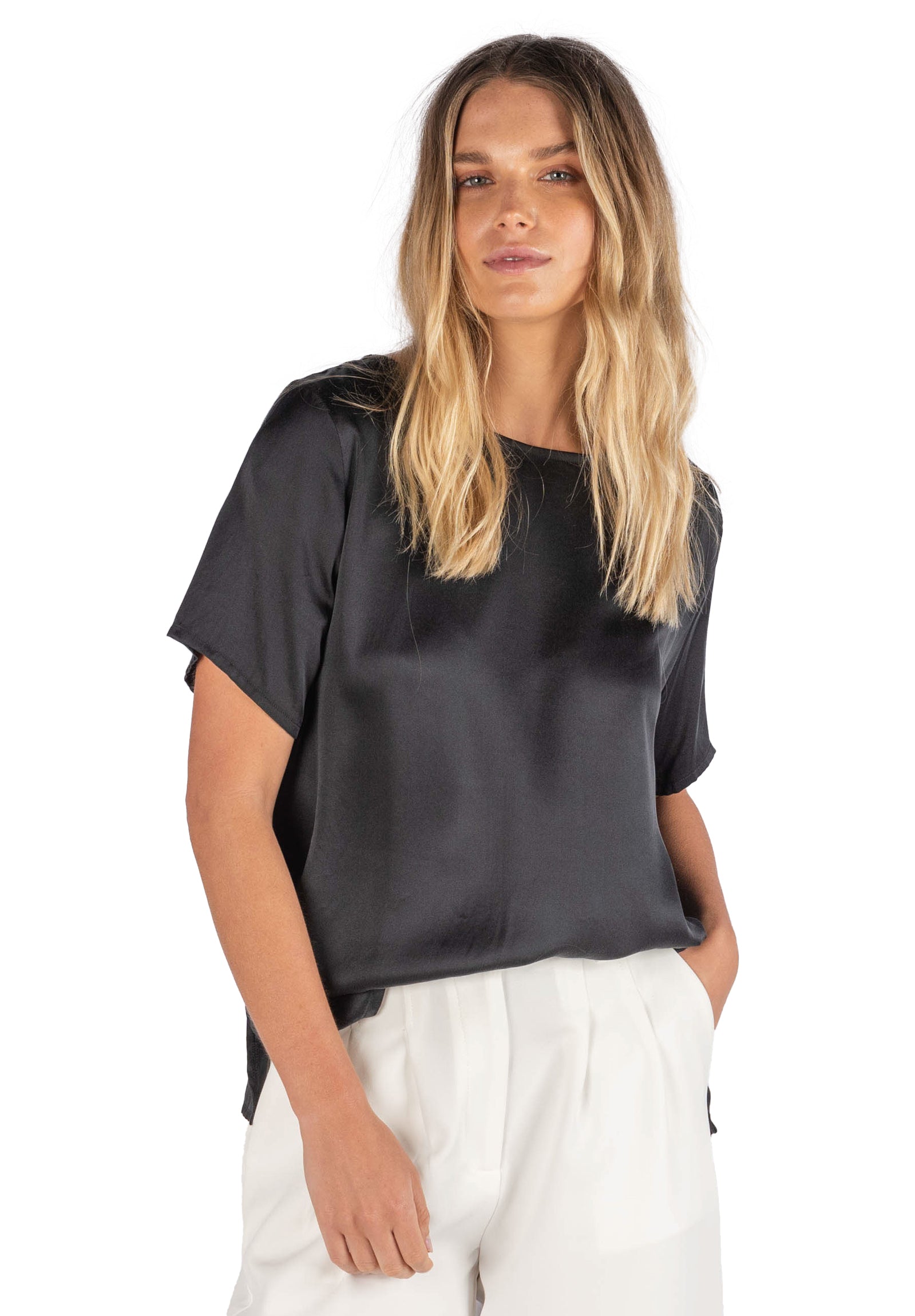 トップス chieko+ plain satin shirt Soie Zenith Blue Oversized 100% Silk Shirt – camixa.com