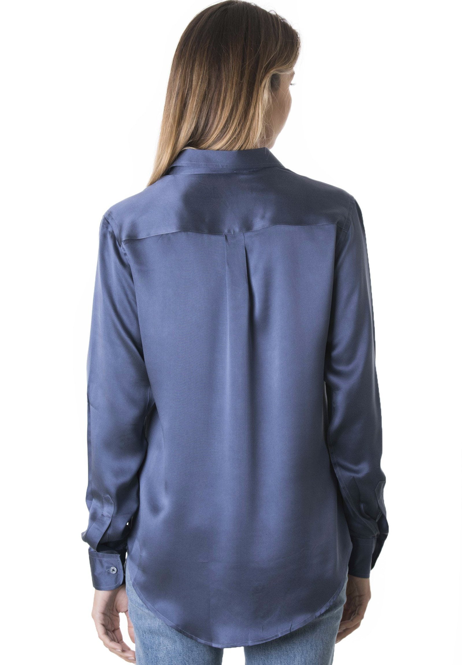 Satin-Silk Avio Blue Classic Fit Charmeuse Silk Shirt – camixa.com