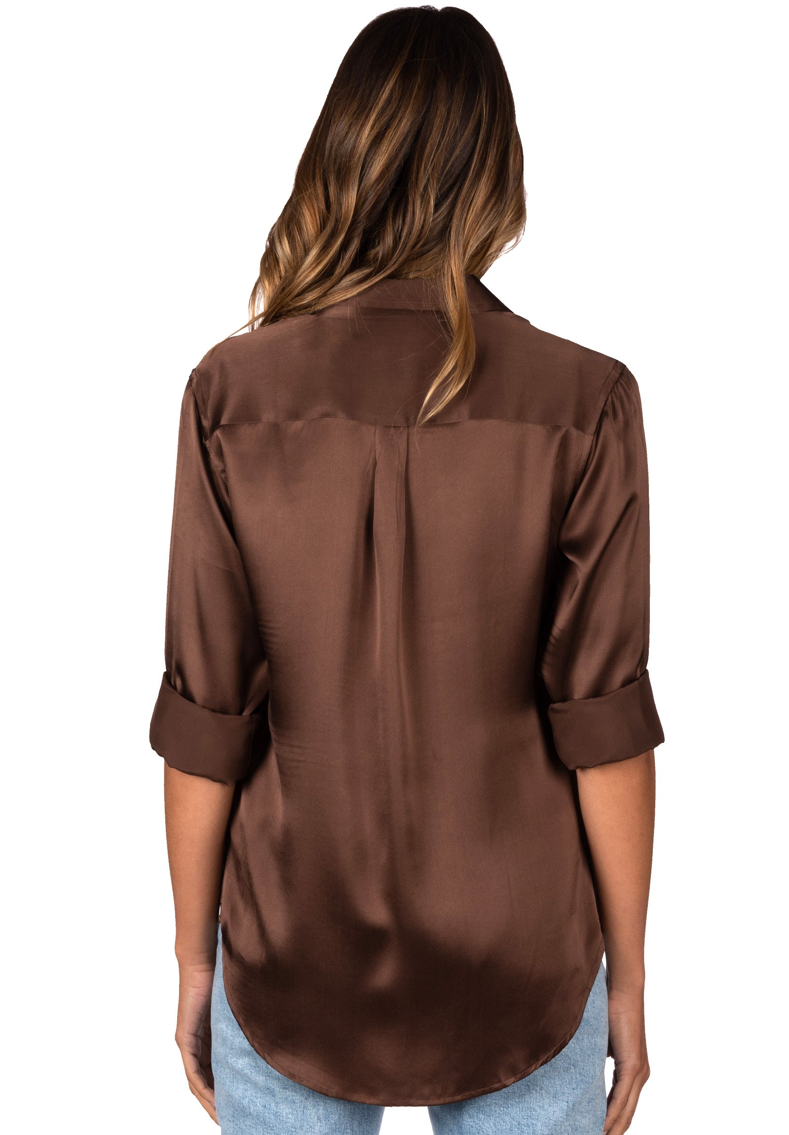 Satin-Silk Coffee Classic Fit Charmeuse Silk Shirt – camixa.com