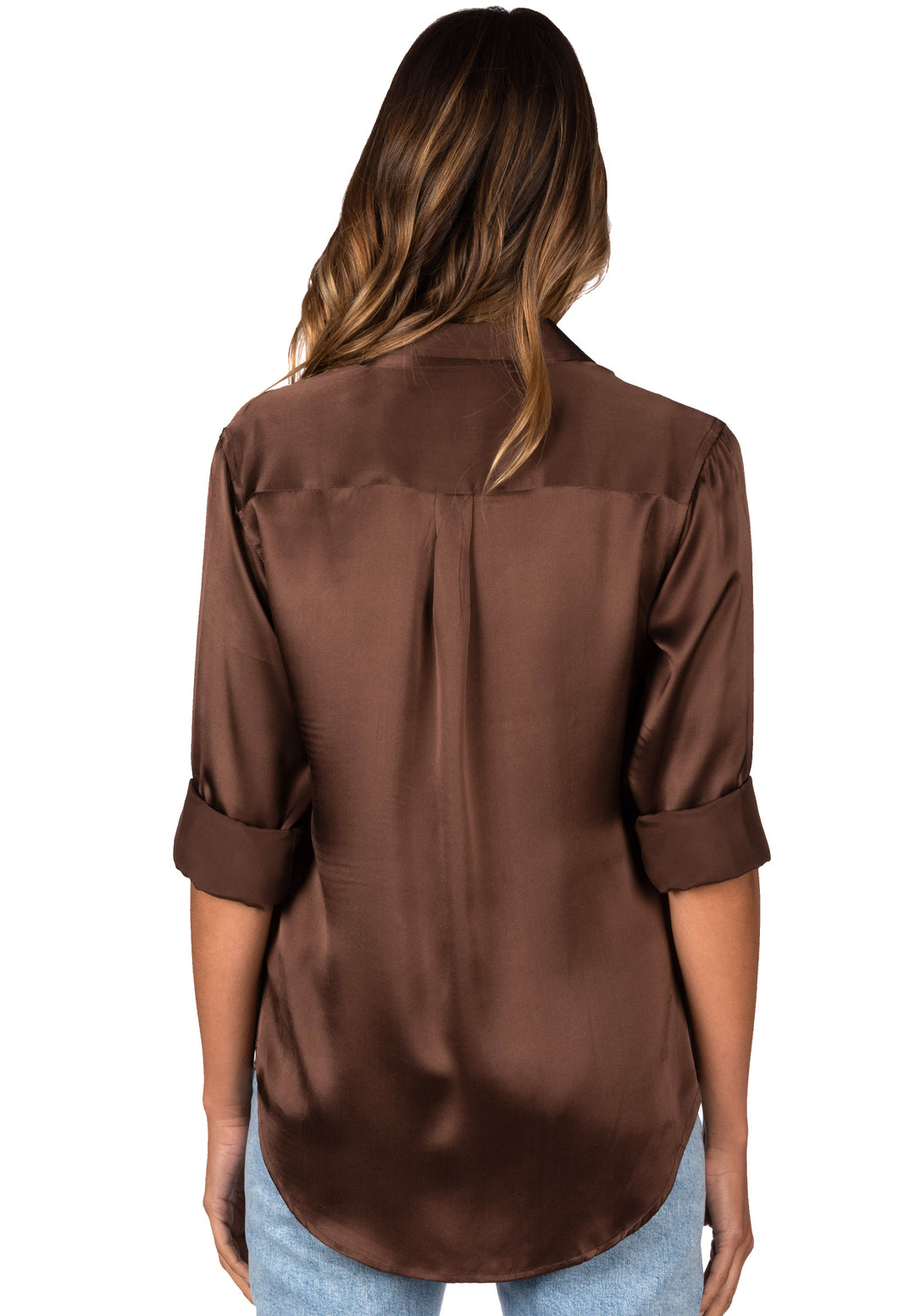 Satin-Silk Coffee Relaxed Fit Charmeuse Silk Shirt