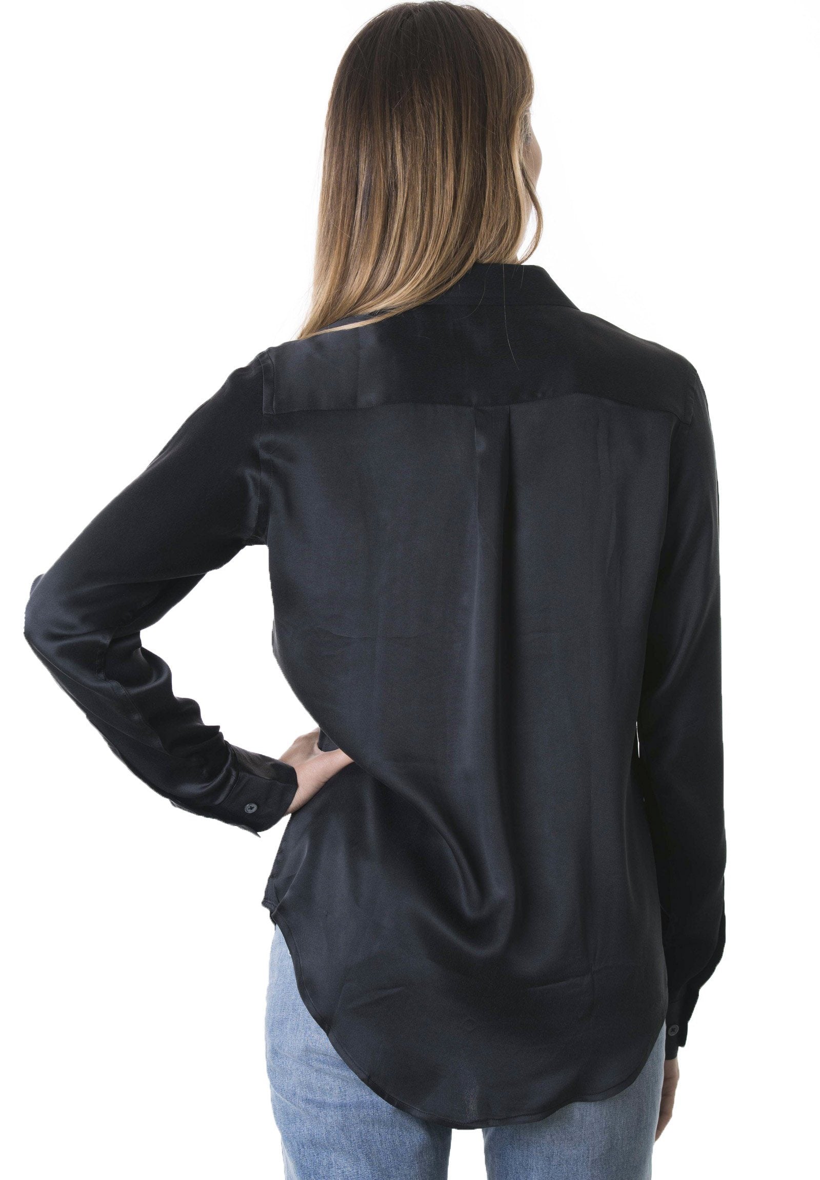 Satin-Silk Black Classic Fit Charmeuse Silk Shirt – camixa.com