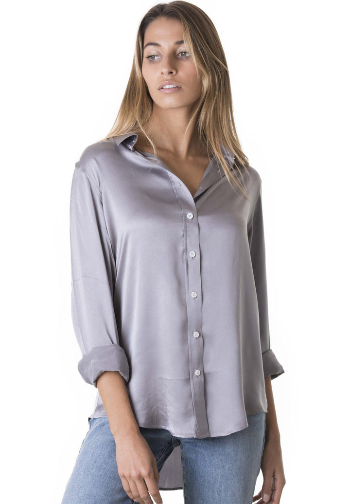 Satin Pearl Grey, Pure Charmeuse Silk Shirt