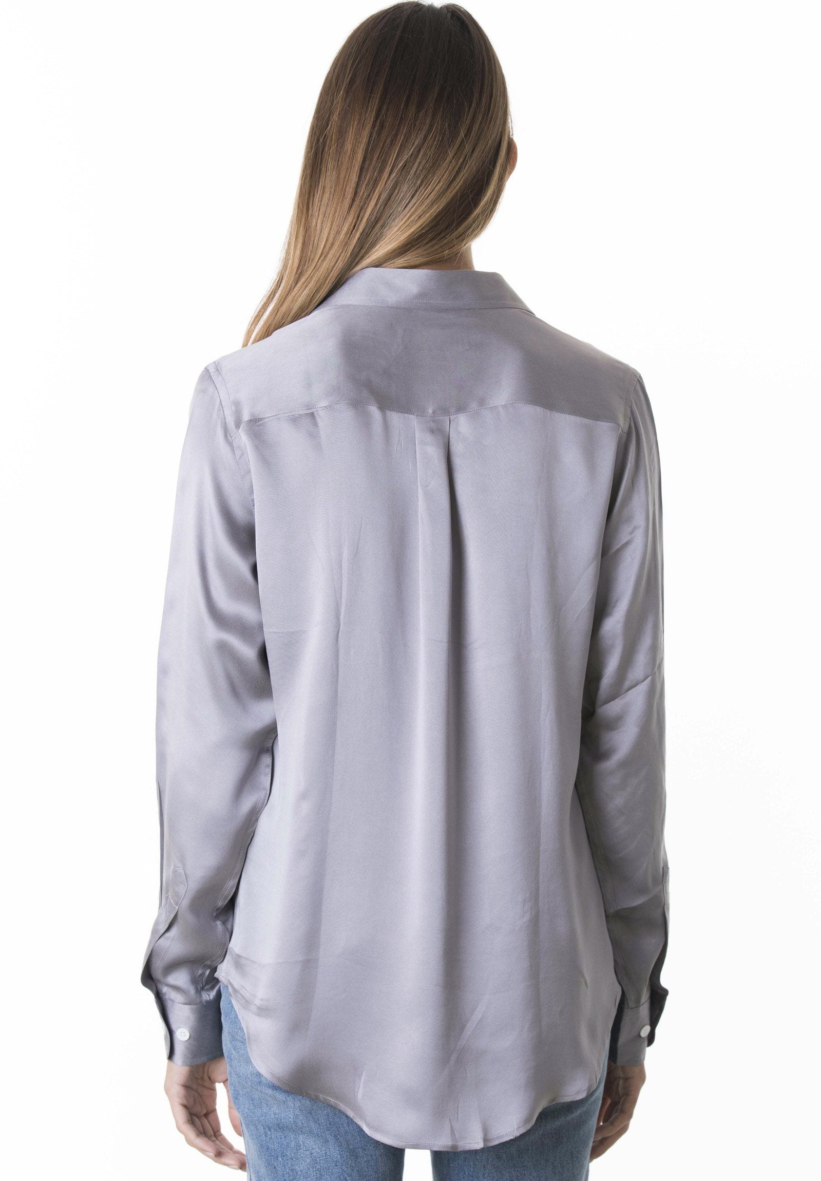 Satin-Silk Pearl Grey Classic Fit Charmeuse Silk Shirt – camixa.com