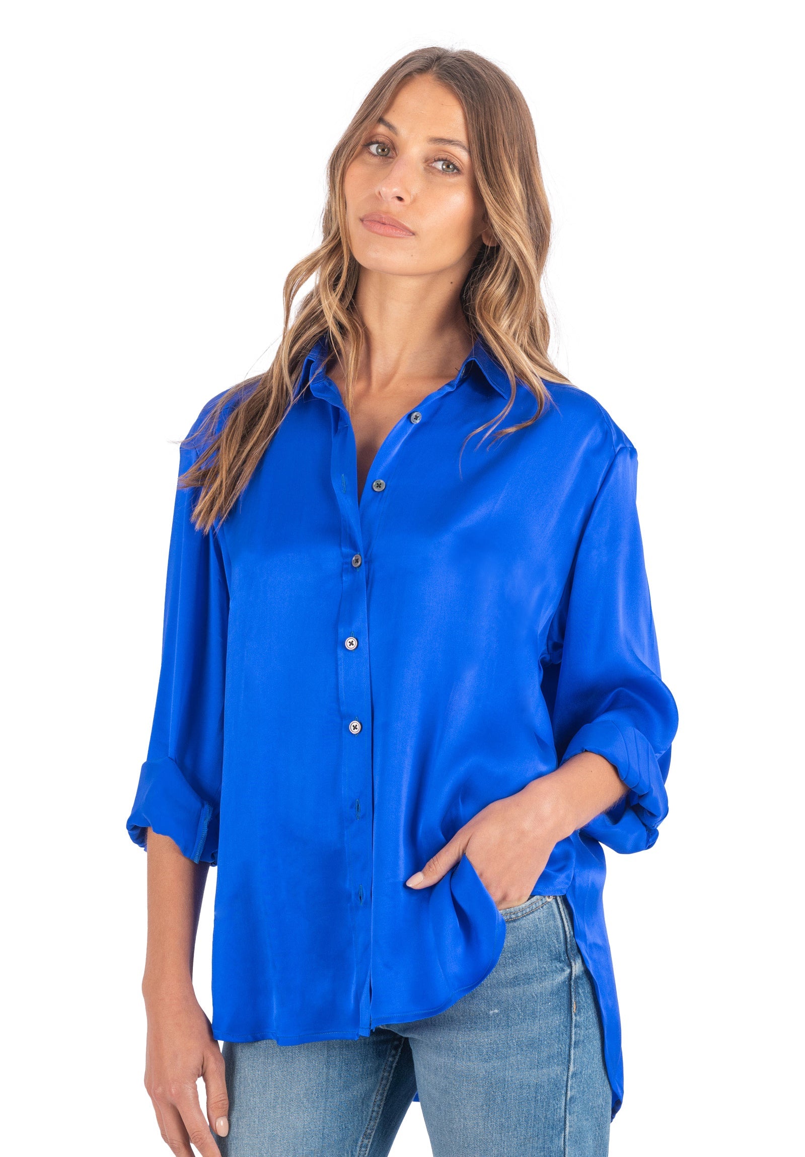 Soie Cobalt Blue Oversized 100% Silk Shirt – camixa.com