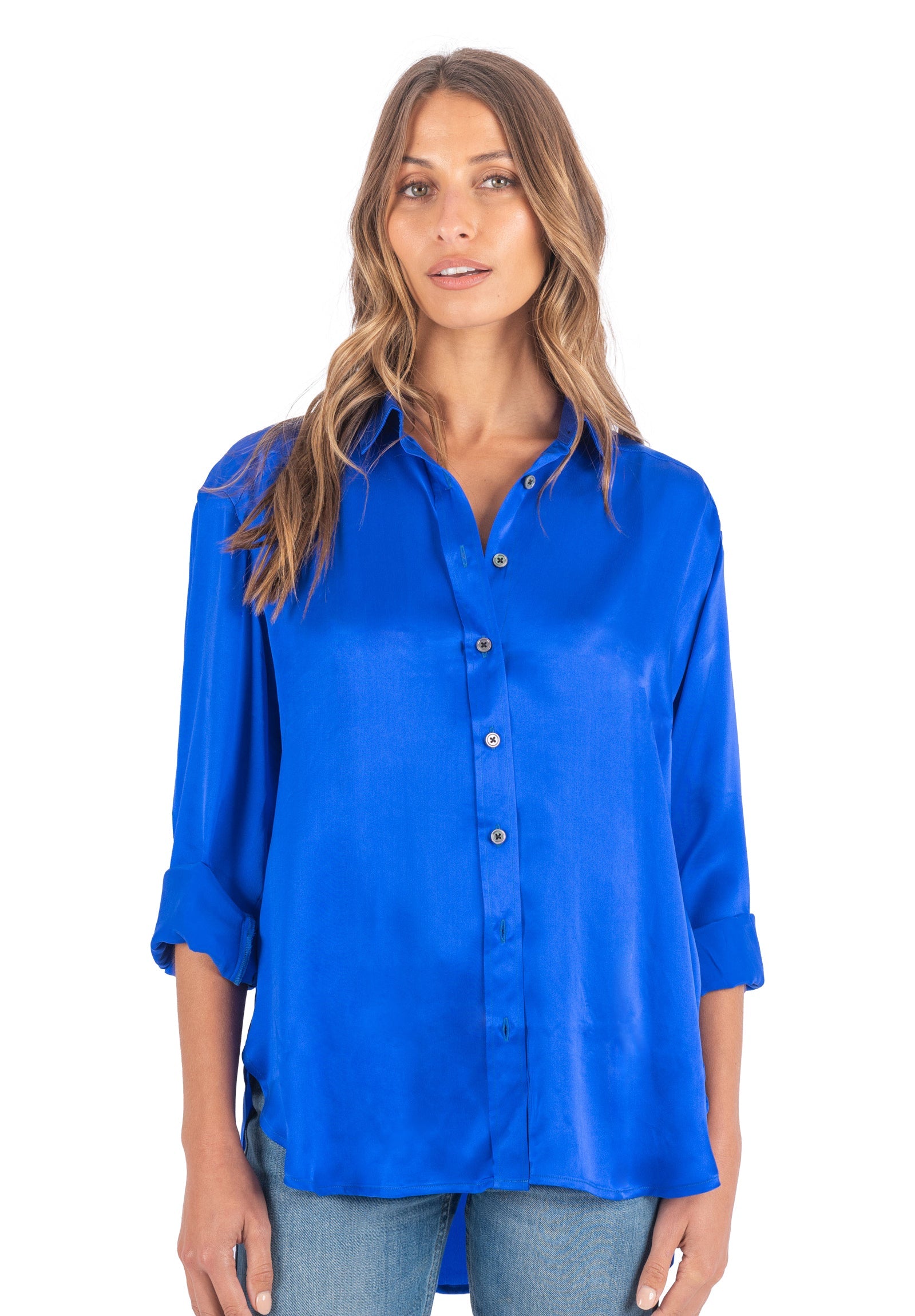 【TAKUYA∞ produce】 COVALT BLUE SHIRT Soie Cobalt Blue Oversized 100% Silk Shirt – camixa.com