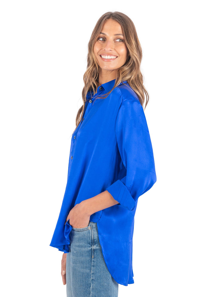 Soie Cobalt Blue Oversized 100% Silk Shirt
