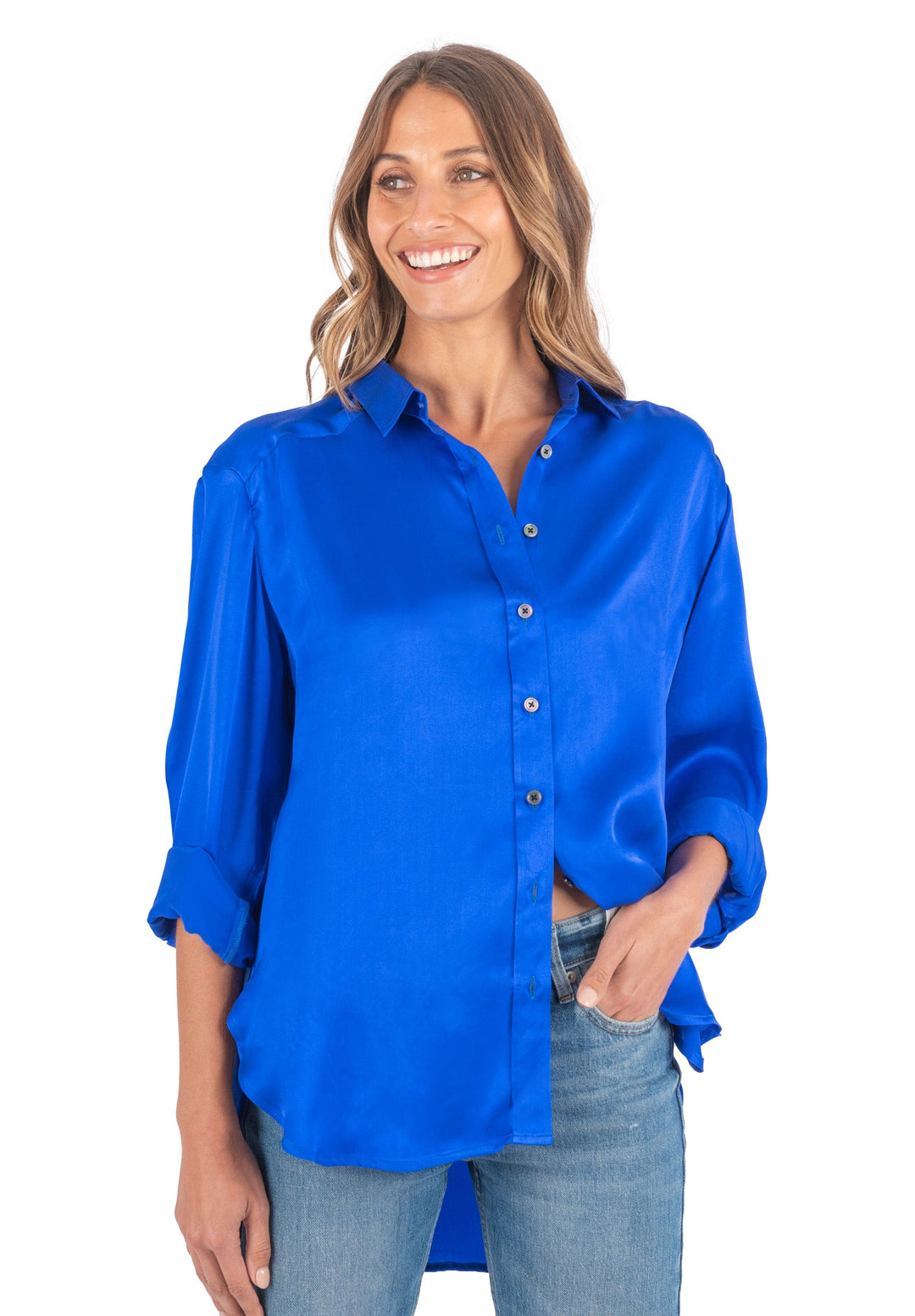 Soie Cobalt Blue Oversized 100% Silk Shirt