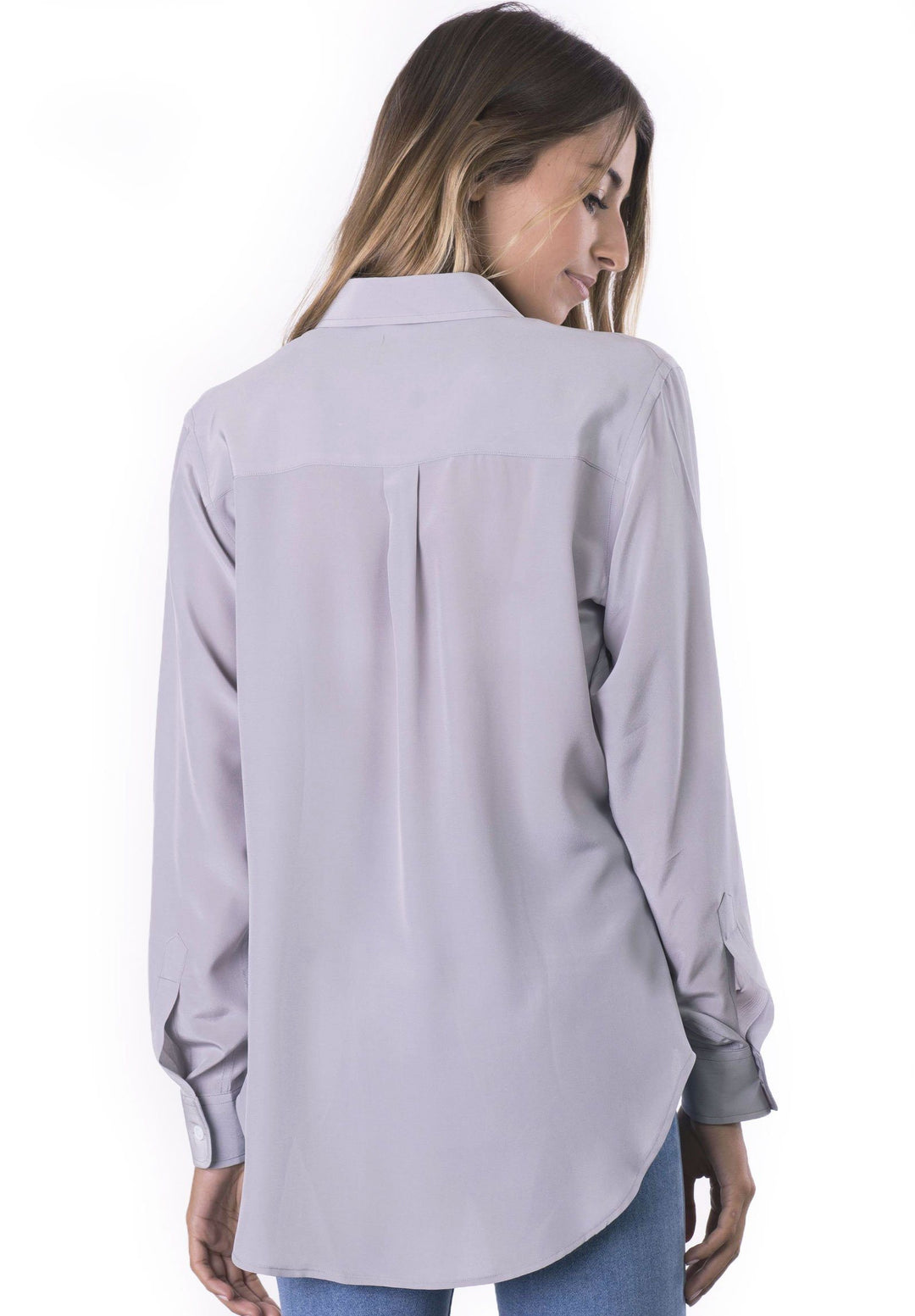 Seta Grey, Pure Crepe de Chine Silk, Slim-Fit Shirt