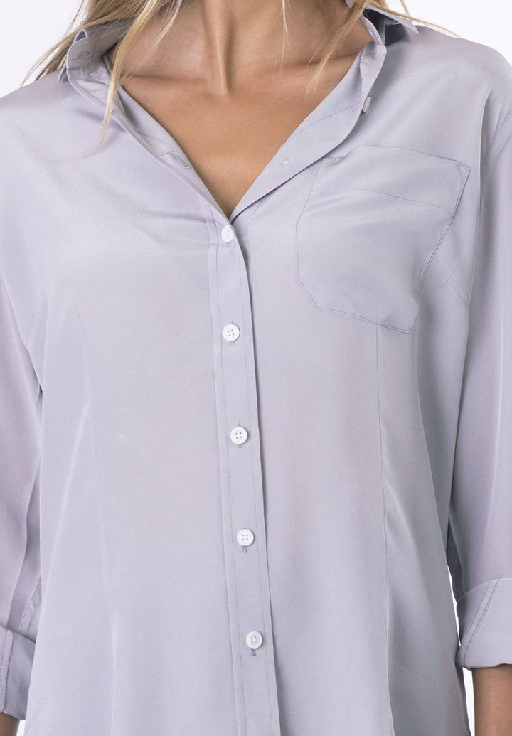 Seta Grey, Pure Crepe de Chine Silk, Slim-Fit Shirt
