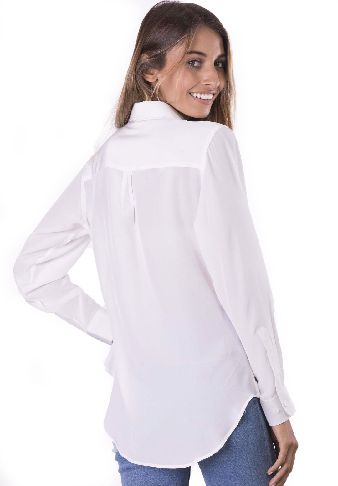 Seta White, Pure Crepe de Chine Silk, Slim-Fit Shirt