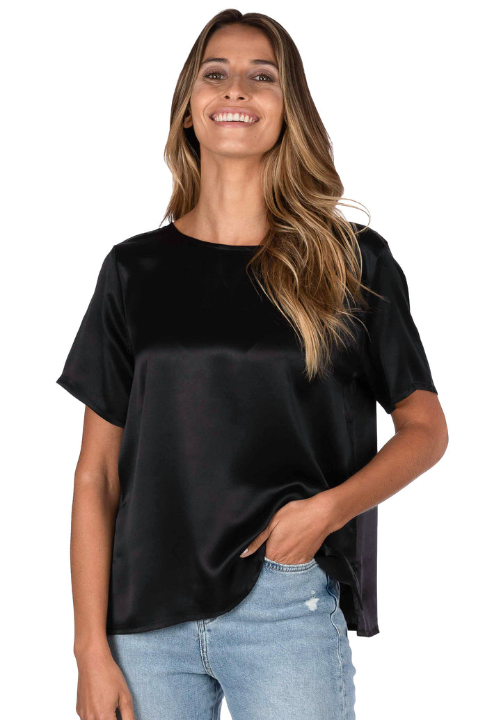 Teena Satin Black, 100% Silk T-Shirt