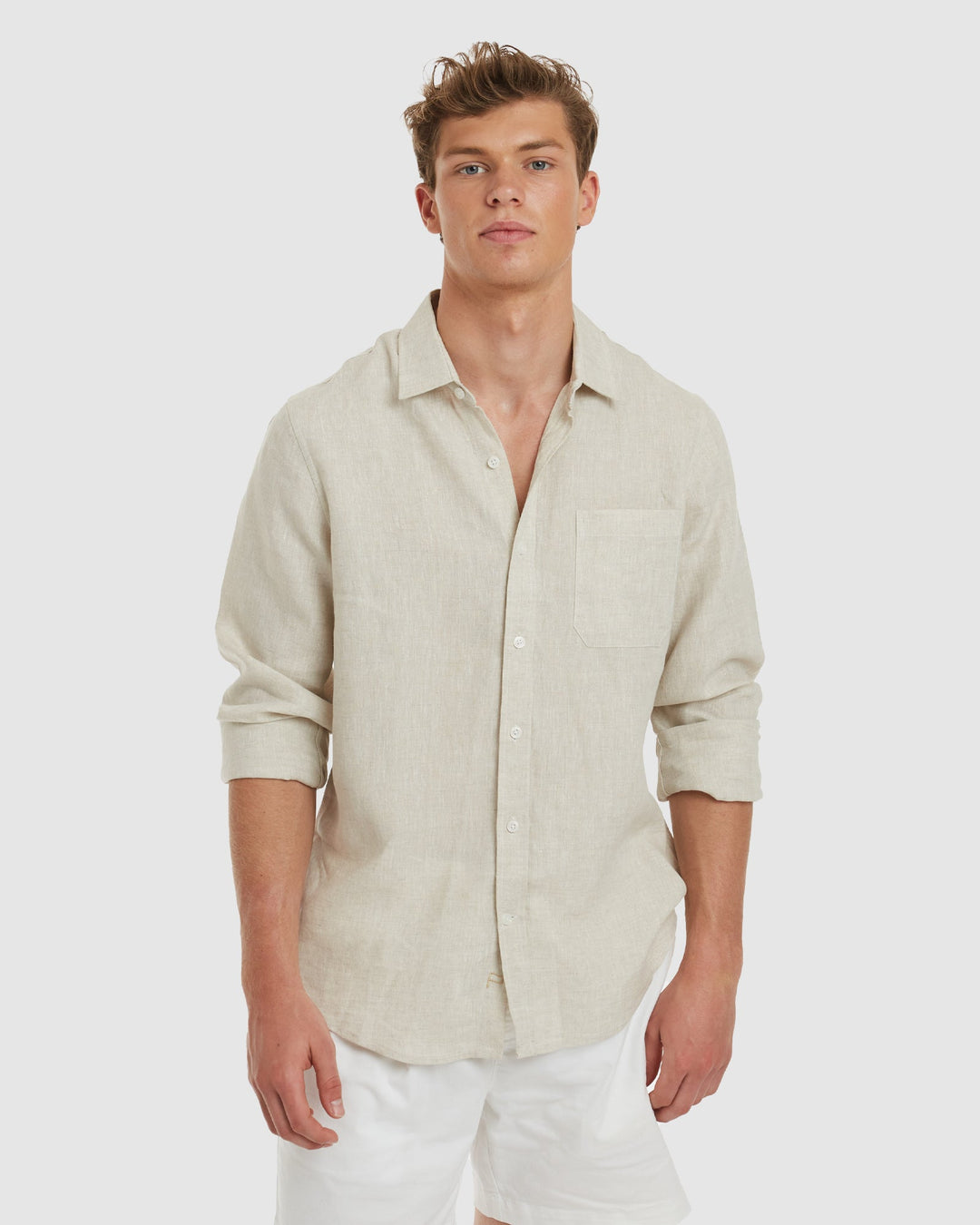 Ravello No Tuck Sand Linen Shirt - Slim Fit