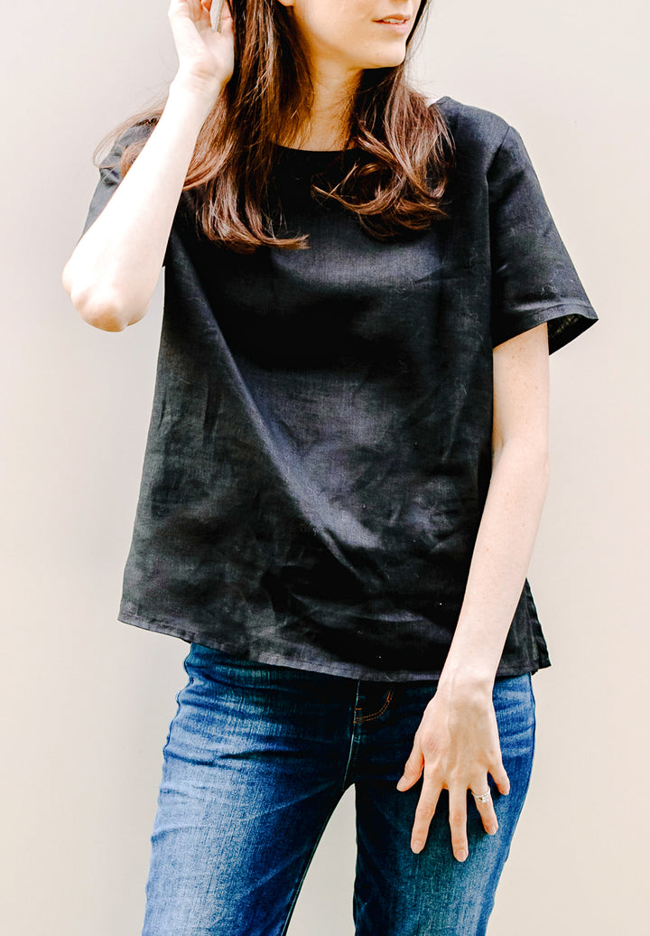 Teena-Linen Black T-Shirt