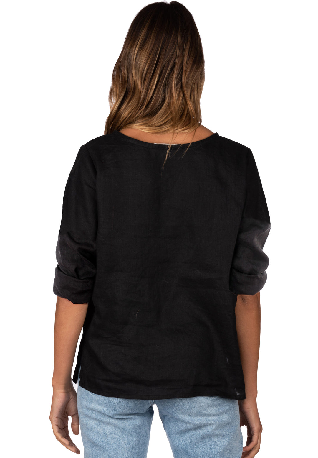 Teena Long Sleeve Black, Linen T-Shirt