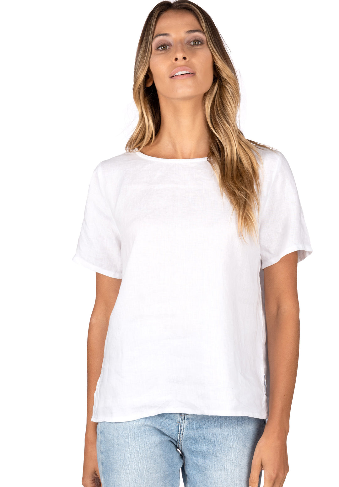Teena-Linen White Linen T-Shirt