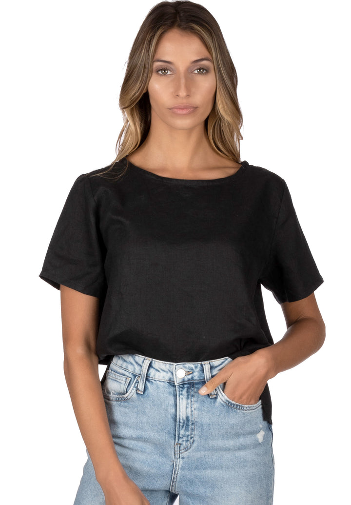 Teena-Linen Black Linen T-Shirt