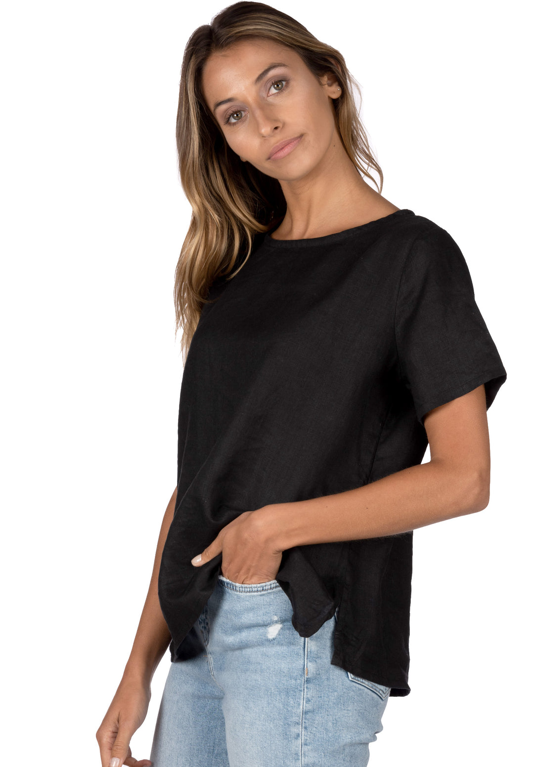 Teena-Linen Black Linen T-Shirt