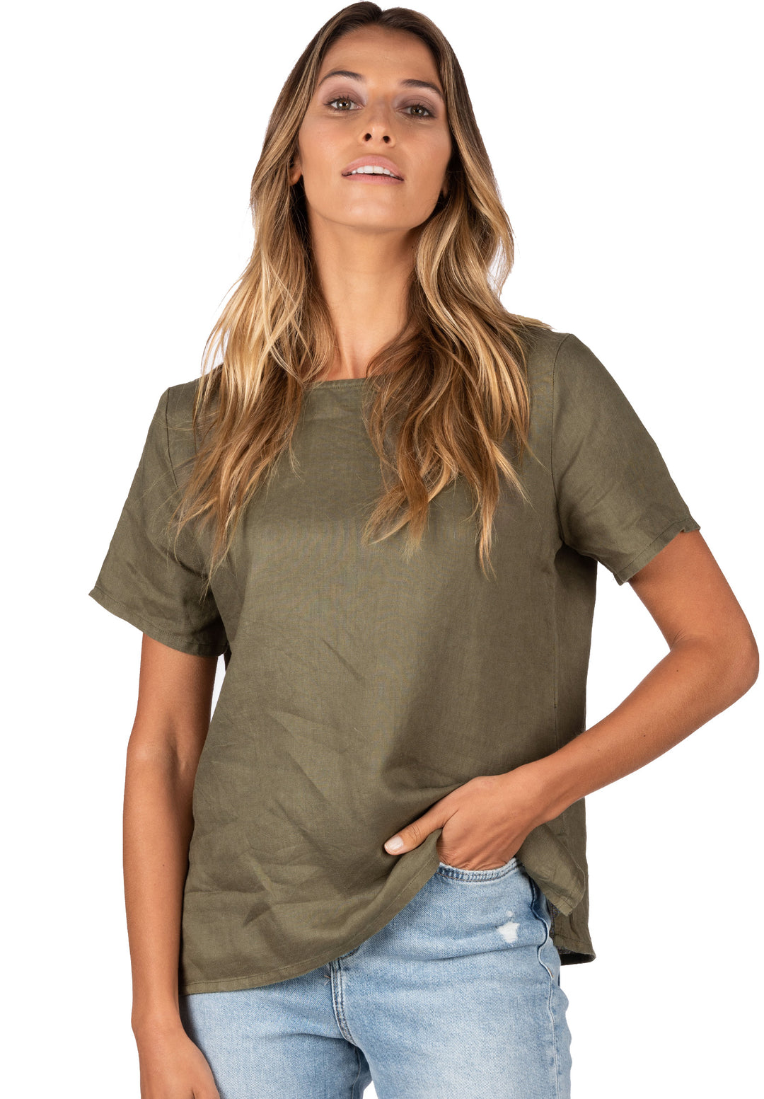 Teena-Linen Green Linen T-Shirt